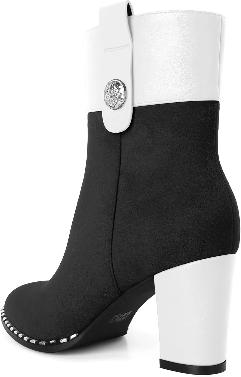 Zamikoo Women Chunky Heel Ankle Boots Round Toe Beaded Heeled Short Booties Side Zipper 3 Inches