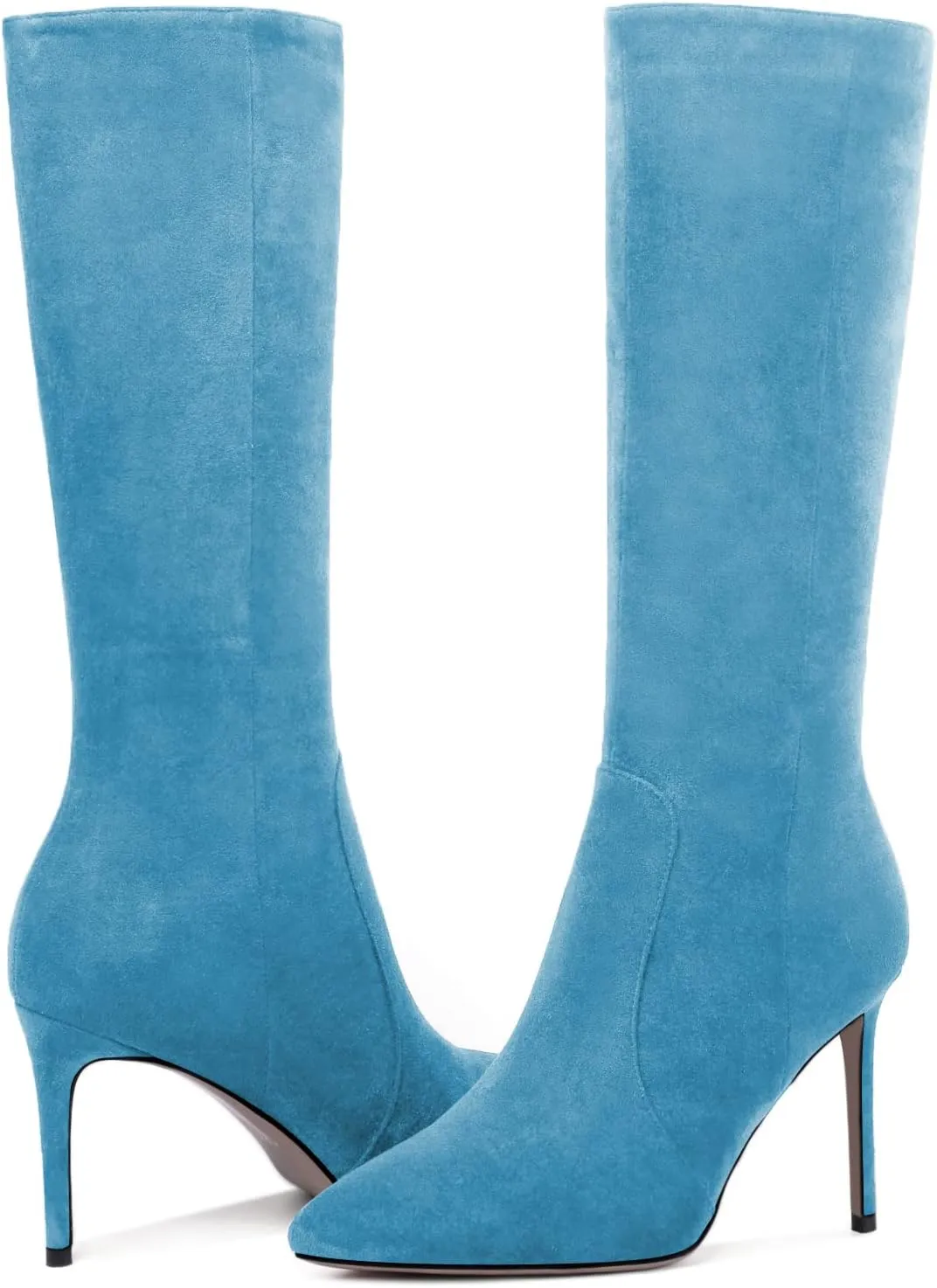 Zamikoo Women's Knee High Boots, Pointed Toe High Heel Thigh High Boots, Dressy Sexy Stiletto Heel Tall Boots, Zip Closure with Fur 3.5 Inch