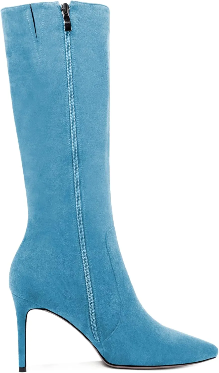 Zamikoo Women's Knee High Boots, Pointed Toe High Heel Thigh High Boots, Dressy Sexy Stiletto Heel Tall Boots, Zip Closure with Fur 3.5 Inch