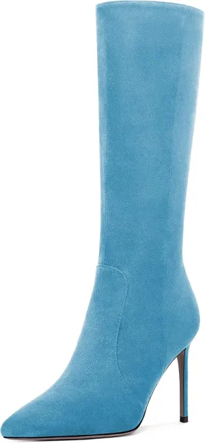 Zamikoo Women's Knee High Boots, Pointed Toe High Heel Thigh High Boots, Dressy Sexy Stiletto Heel Tall Boots, Zip Closure with Fur 3.5 Inch