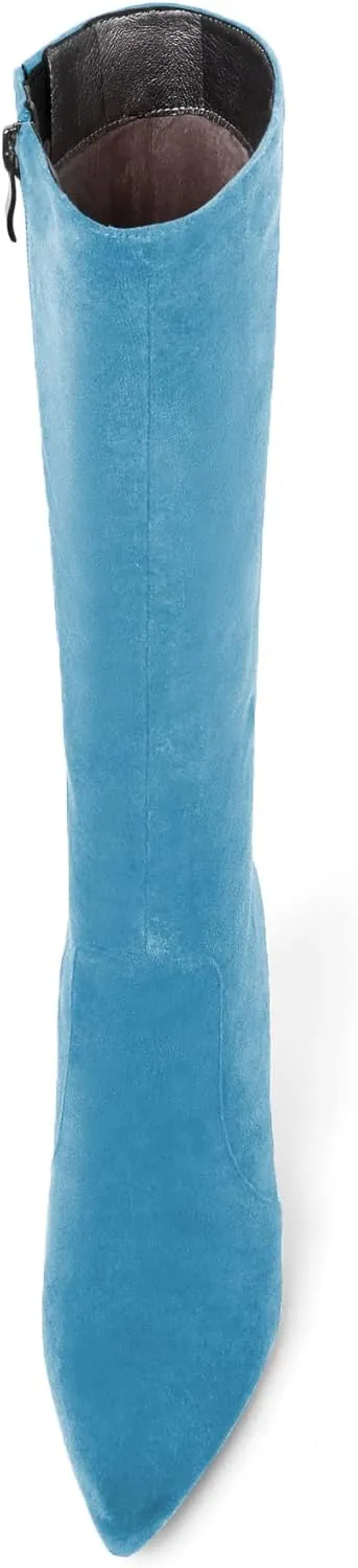 Zamikoo Women's Knee High Boots, Pointed Toe High Heel Thigh High Boots, Dressy Sexy Stiletto Heel Tall Boots, Zip Closure with Fur 3.5 Inch