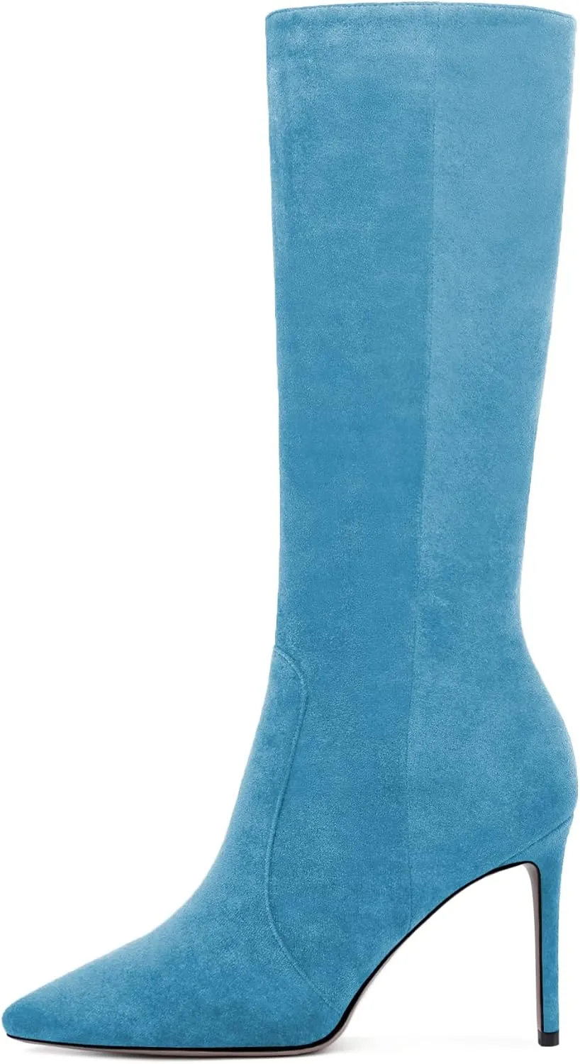 Zamikoo Women's Knee High Boots, Pointed Toe High Heel Thigh High Boots, Dressy Sexy Stiletto Heel Tall Boots, Zip Closure with Fur 3.5 Inch