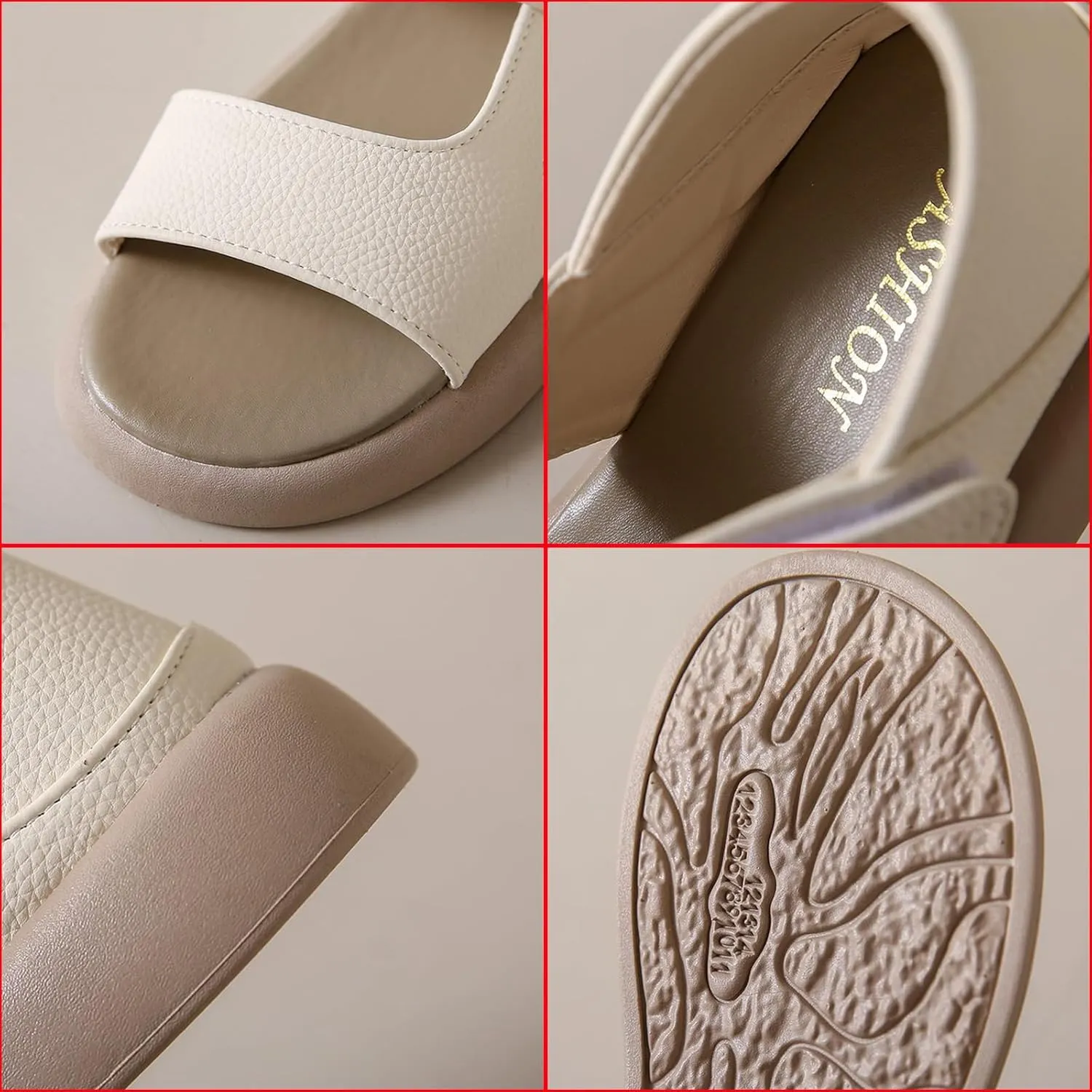 Zeberfi Women's Leather Hook & Loop Platforms Sandals Fashion Open Round Toe Soft Sole Slip On Casual Sandals Summer Comfortable Lightweight Walking Flat Sandals Shoes