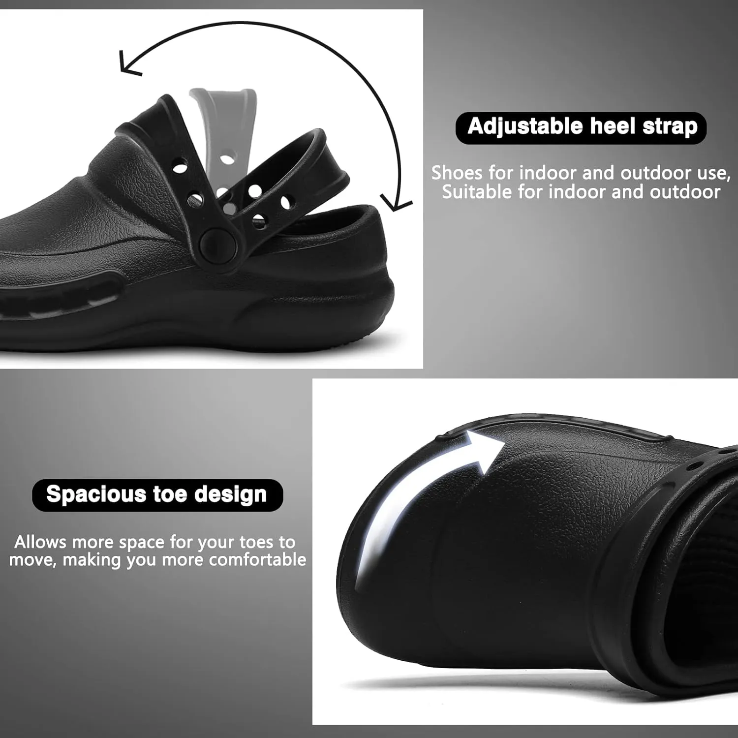 ZEENXIUYA Unisex Non Slip Work Chef Shoes Waterproof Closed Toe Kitchen Clogs Restaurante Food Service Garden Nurse Black