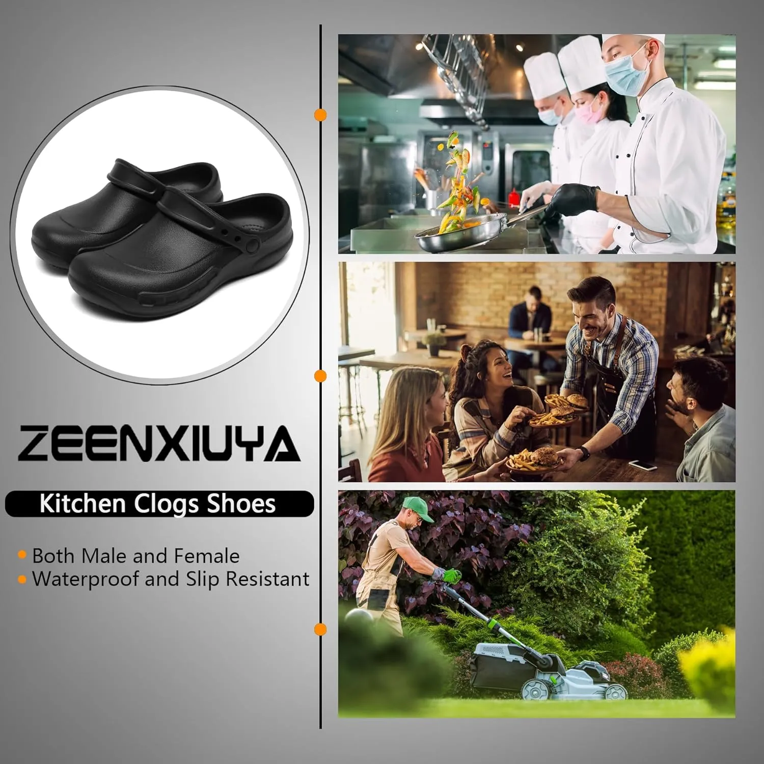 ZEENXIUYA Unisex Non Slip Work Chef Shoes Waterproof Closed Toe Kitchen Clogs Restaurante Food Service Garden Nurse Black
