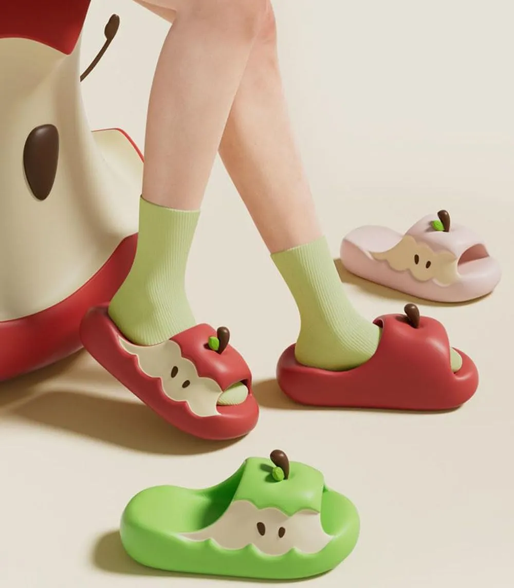 Zureto Apples Slippers Women Men, 3D Cute Cartoon Apples Shaped Fruit Slides Summer Non-Slip Shoes Beach Sandals for Womens Mens