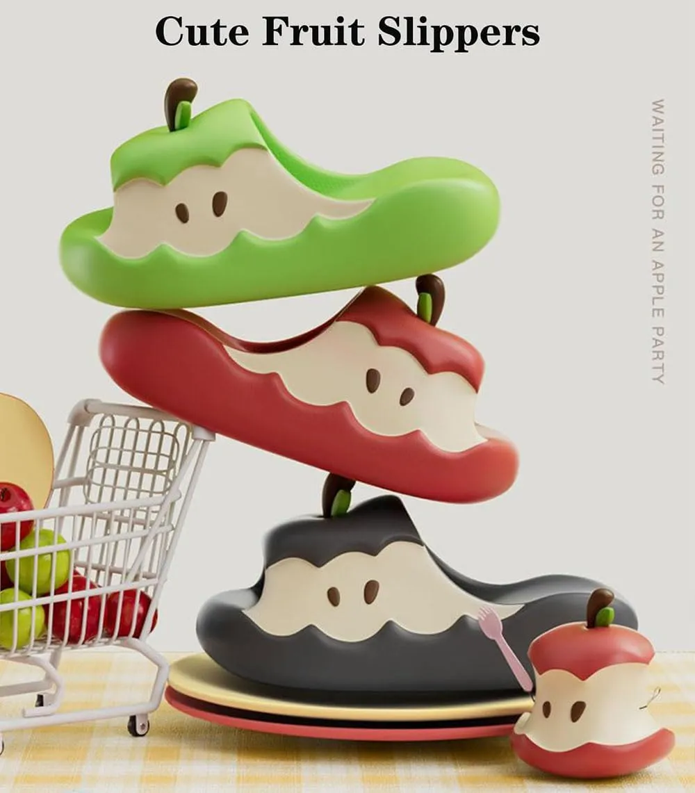 Zureto Apples Slippers Women Men, 3D Cute Cartoon Apples Shaped Fruit Slides Summer Non-Slip Shoes Beach Sandals for Womens Mens