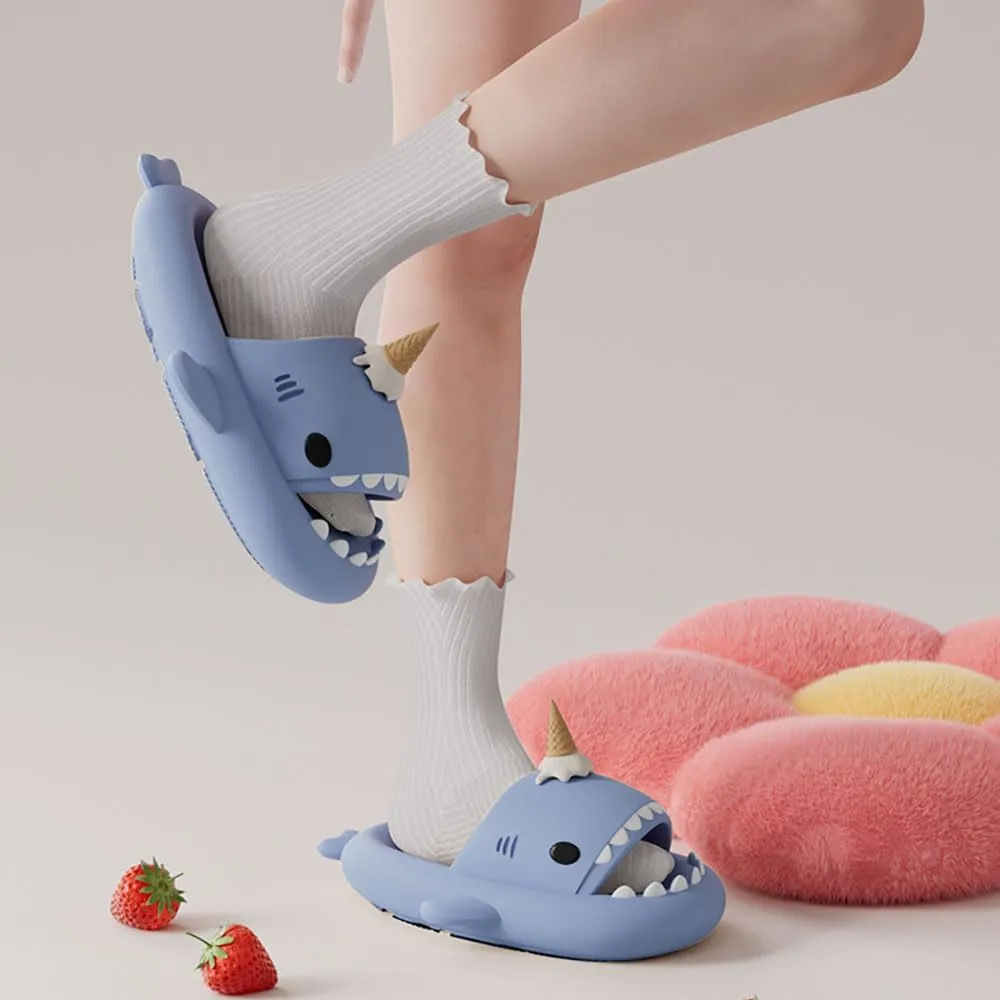 Zureto Ice Cream Shark Slides, Shark Slides with 3D Funny Ice Cream Fins, Unisex Cloud Shark Sandals Eva Open Beach Shoes
