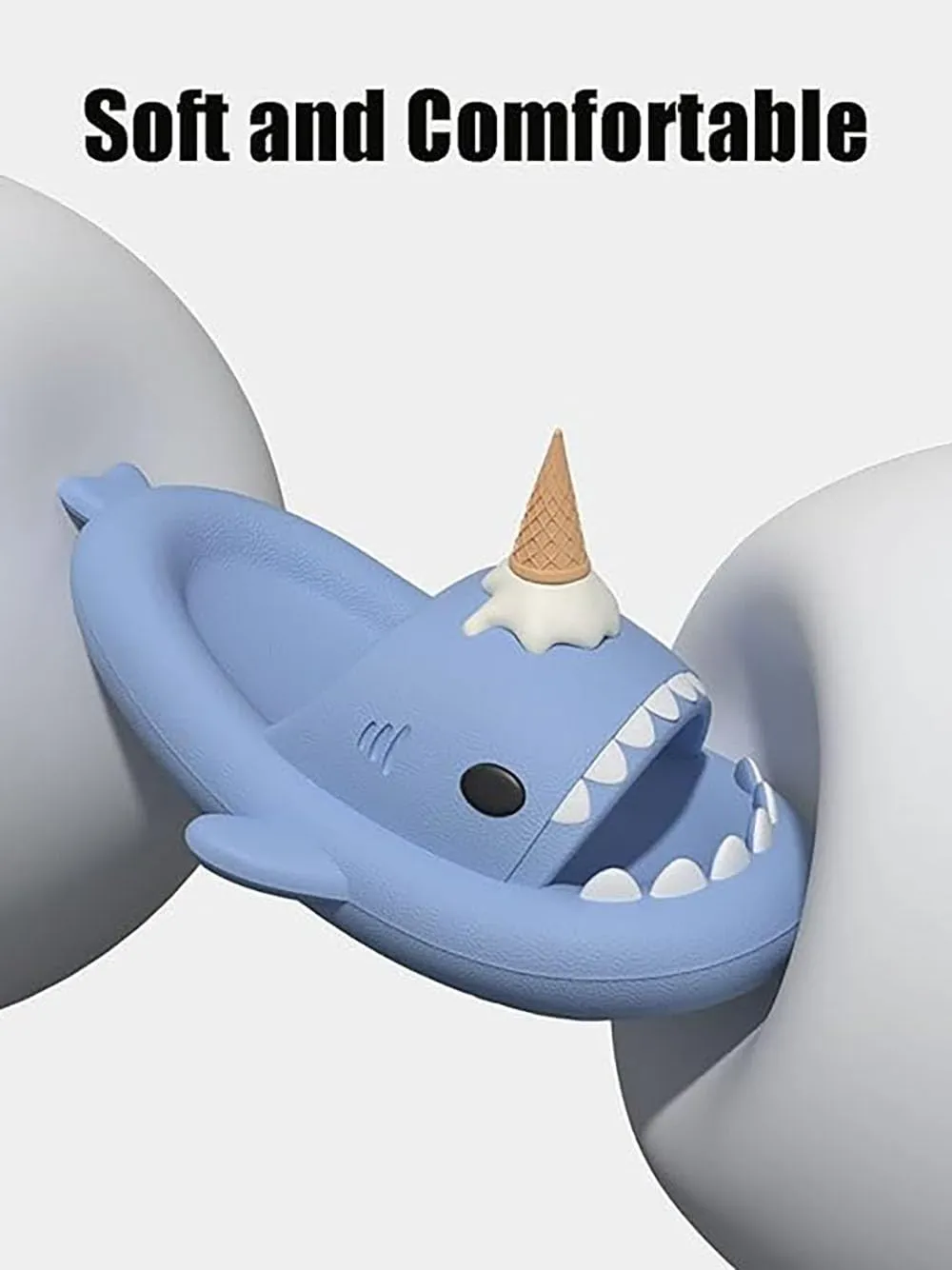 Zureto Ice Cream Shark Slides, Shark Slides with 3D Funny Ice Cream Fins, Unisex Cloud Shark Sandals Eva Open Beach Shoes