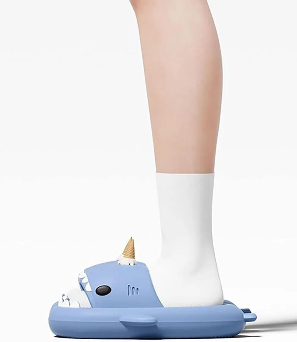 Zureto Ice Cream Shark Slides, Shark Slides with 3D Funny Ice Cream Fins, Unisex Cloud Shark Sandals Eva Open Beach Shoes