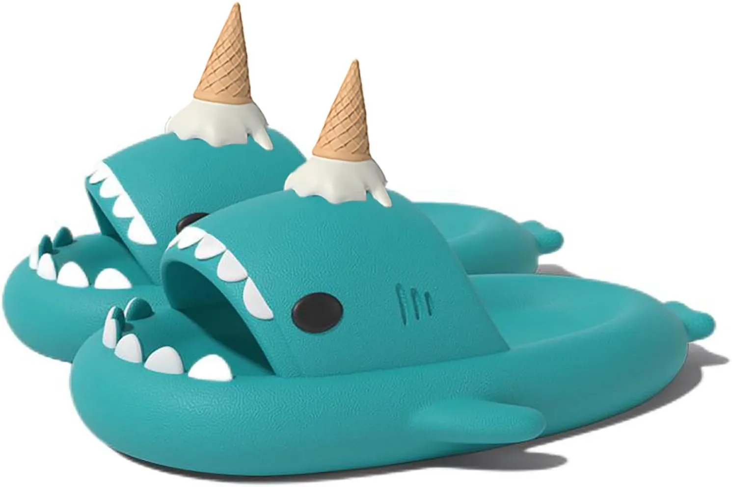 Zureto Ice Cream Shark Slides, Shark Slides with 3D Funny Ice Cream Fins, Unisex Cloud Shark Sandals Eva Open Beach Shoes
