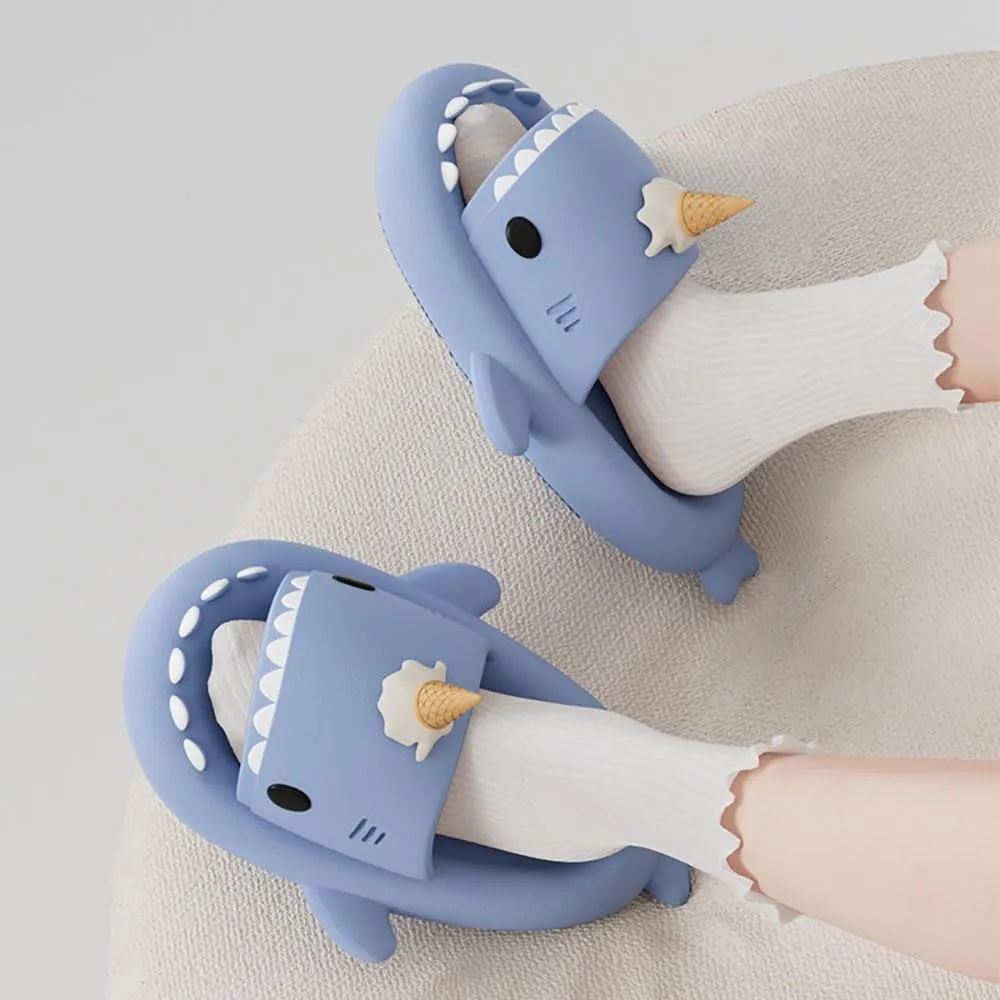 Zureto Ice Cream Shark Slides, Shark Slides with 3D Funny Ice Cream Fins, Unisex Cloud Shark Sandals Eva Open Beach Shoes