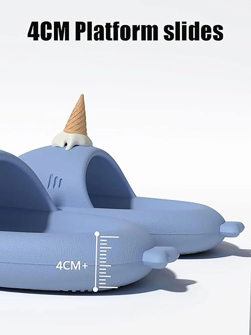 Zureto Ice Cream Shark Slides, Shark Slides with 3D Funny Ice Cream Fins, Unisex Cloud Shark Sandals Eva Open Beach Shoes