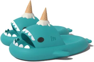 Zureto Ice Cream Shark Slides, Shark Slides with 3D Funny Ice Cream Fins, Unisex Cloud Shark Sandals Eva Open Beach Shoes