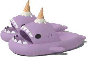 Zureto Ice Cream Shark Slides, Shark Slides with 3D Funny Ice Cream Fins, Unisex Cloud Shark Sandals Eva Open Beach Shoes