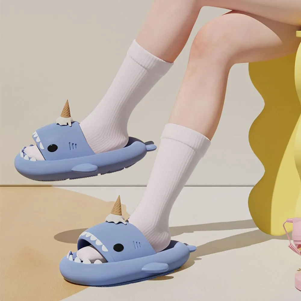 Zureto Ice Cream Shark Slides, Shark Slides with 3D Funny Ice Cream Fins, Unisex Cloud Shark Sandals Eva Open Beach Shoes
